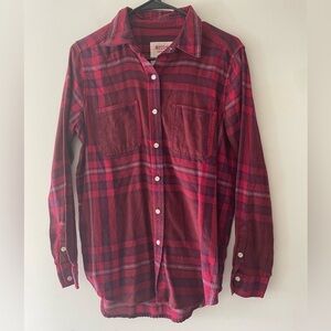 Missimo Red Plaid Boyfriend Fit Button Down Top